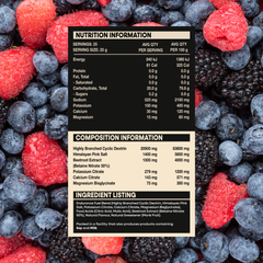 Endurance Fuel Mixed Berry nutrition information panel